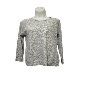 Liz Claiborne Women’s Size Extra Large White Sweater Leopard Cheetah Boho Cozy.